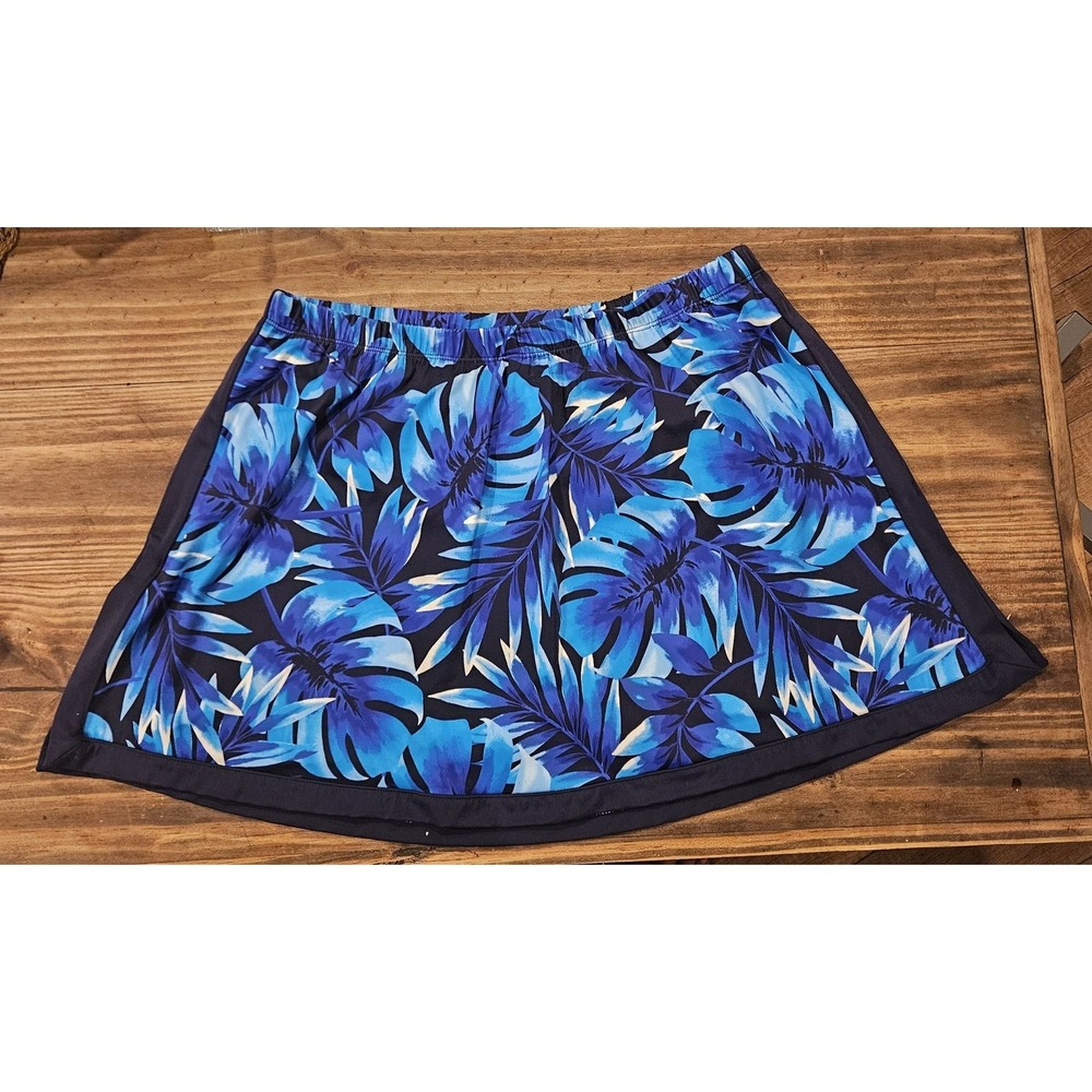 Swimsuits For All Women's Sz 18 Blue Tropical Floral Swim Skort Pool Vacay #183